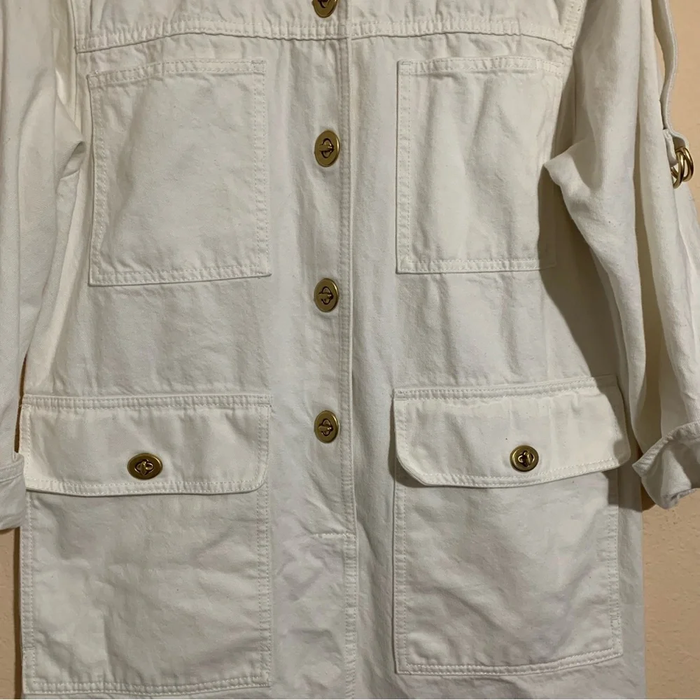 COACH White Denim Shirt Dress With Gold Buttons 100% Cotton Size Small